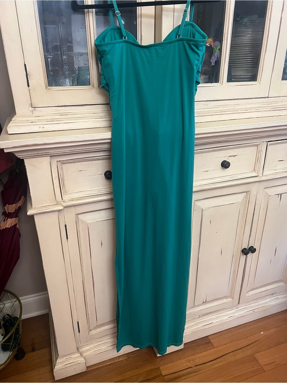 Teal Twist-Front Midi Dress with Spaghetti Straps - Picture 6 of 10
